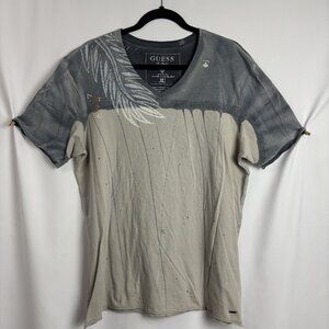 Guess XL Cotton Short Sleeve V Neck Graphic Abstract Paint Floral Tee T Shirt